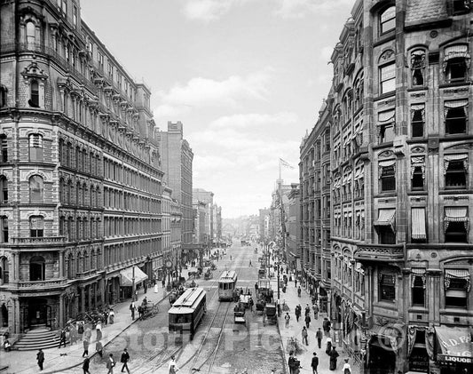Rochester Historic Black & White Photo, State Street, c1904 -