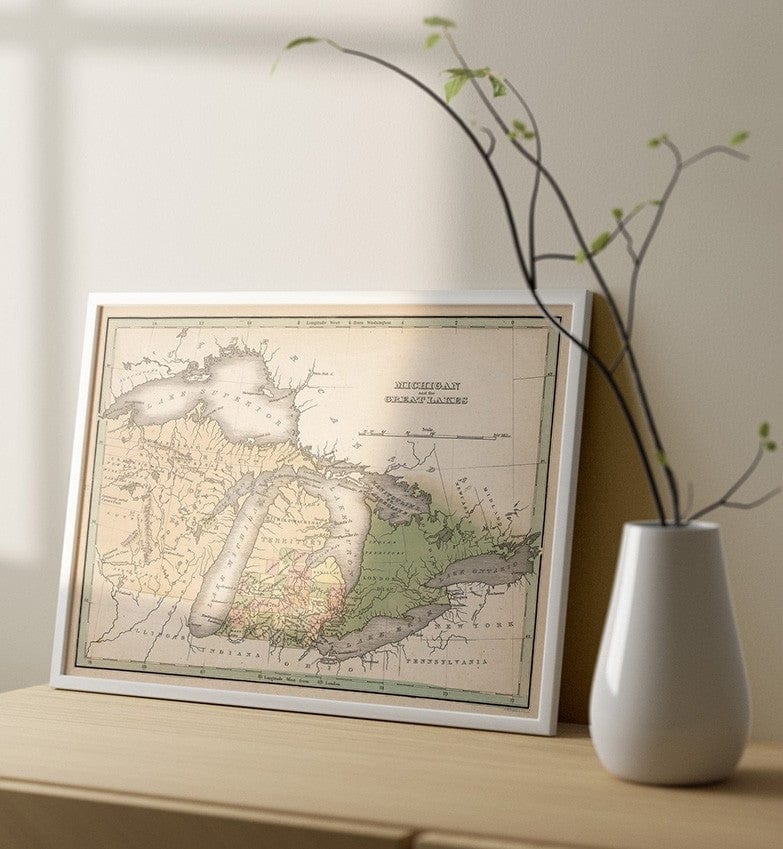 Michigan and the Great Lakes - River Map, 1838 - Historical Map Print
