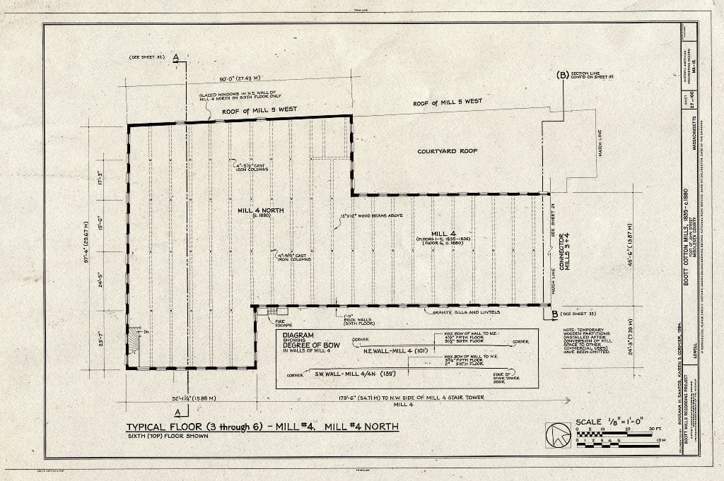 Blueprint Typical Floor (3 Through 6) - Mill #4, Mill #4 North - Boott Cotton Mills, John Street at Merrimack River, Lowell, Middlesex County, MA