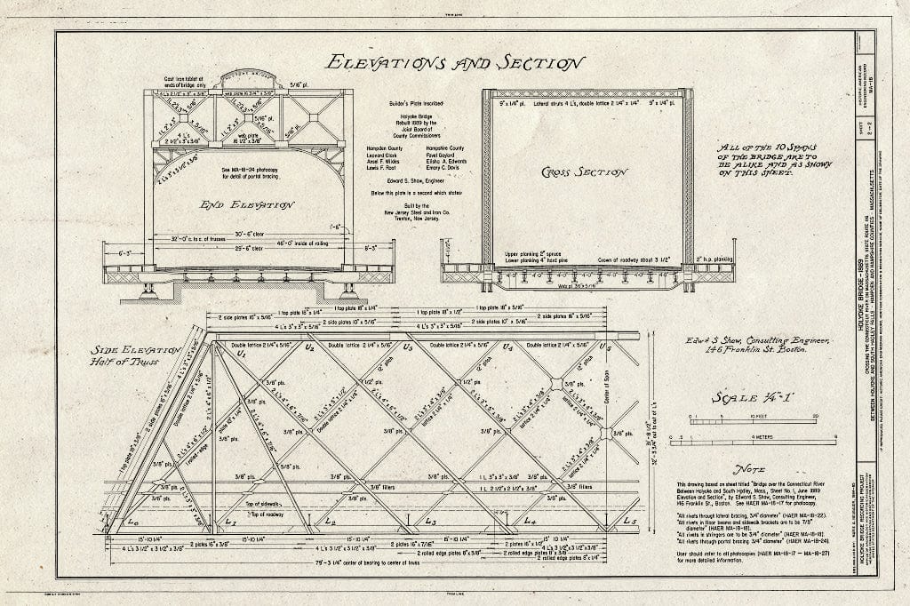 Blueprint HAER Mass,7-HOLYO,1- (Sheet 2 of 2) - Holyoke Bridge, Spanning Connecticut River, Between Holyoke & South Hadley Falls, Holyoke, Hampden County, MA