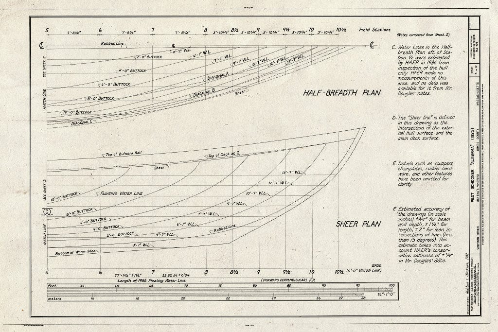 Blueprint HAER Mass,4-VINHA,1- (Sheet 3 of 12) - Pilot Schooner Alabama, Moored in Harbor at Vineyard Haven, Vineyard Haven, Dukes County, MA
