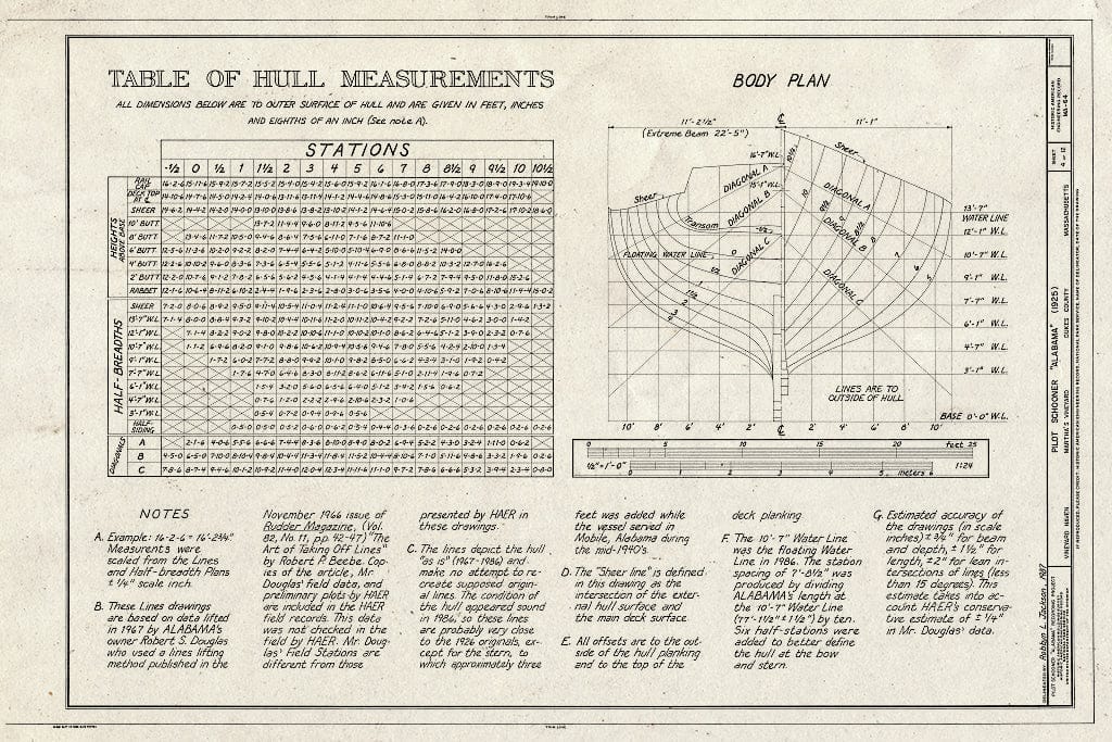 Blueprint HAER Mass,4-VINHA,1- (Sheet 4 of 12) - Pilot Schooner Alabama, Moored in Harbor at Vineyard Haven, Vineyard Haven, Dukes County, MA