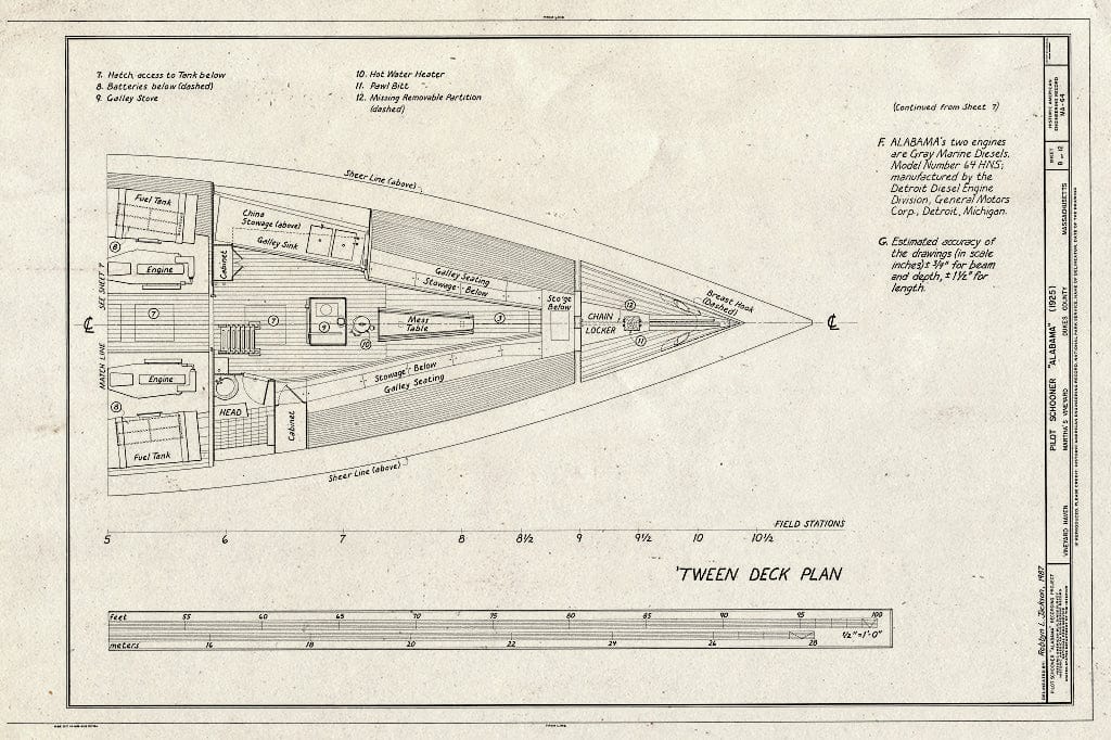 Blueprint HAER Mass,4-VINHA,1- (Sheet 8 of 12) - Pilot Schooner Alabama, Moored in Harbor at Vineyard Haven, Vineyard Haven, Dukes County, MA