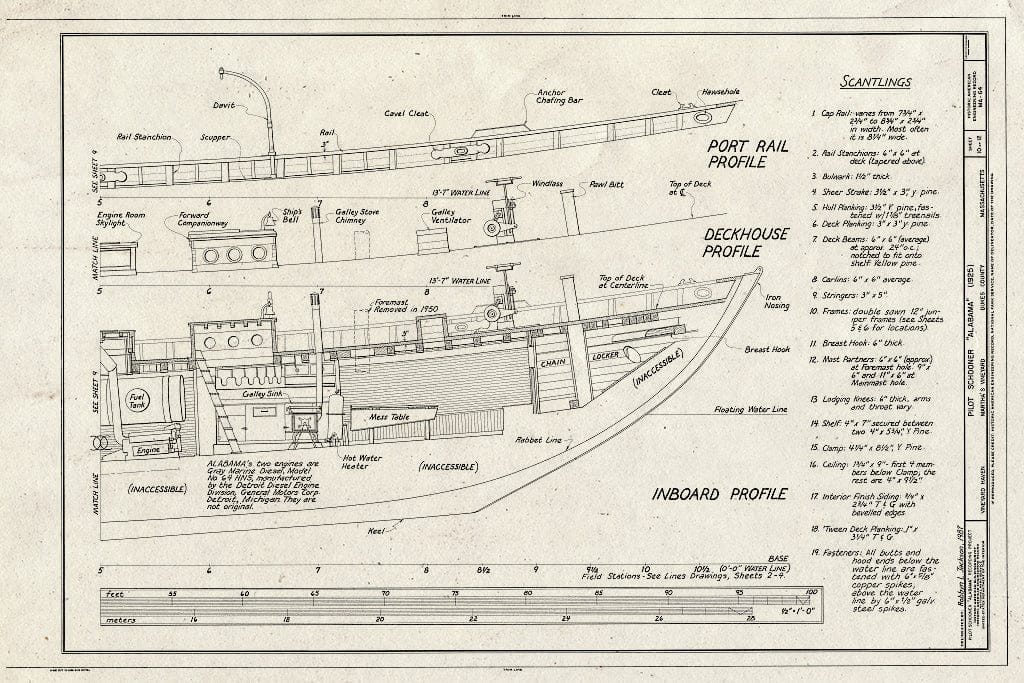 Blueprint HAER Mass,4-VINHA,1- (Sheet 10 of 12) - Pilot Schooner Alabama, Moored in Harbor at Vineyard Haven, Vineyard Haven, Dukes County, MA
