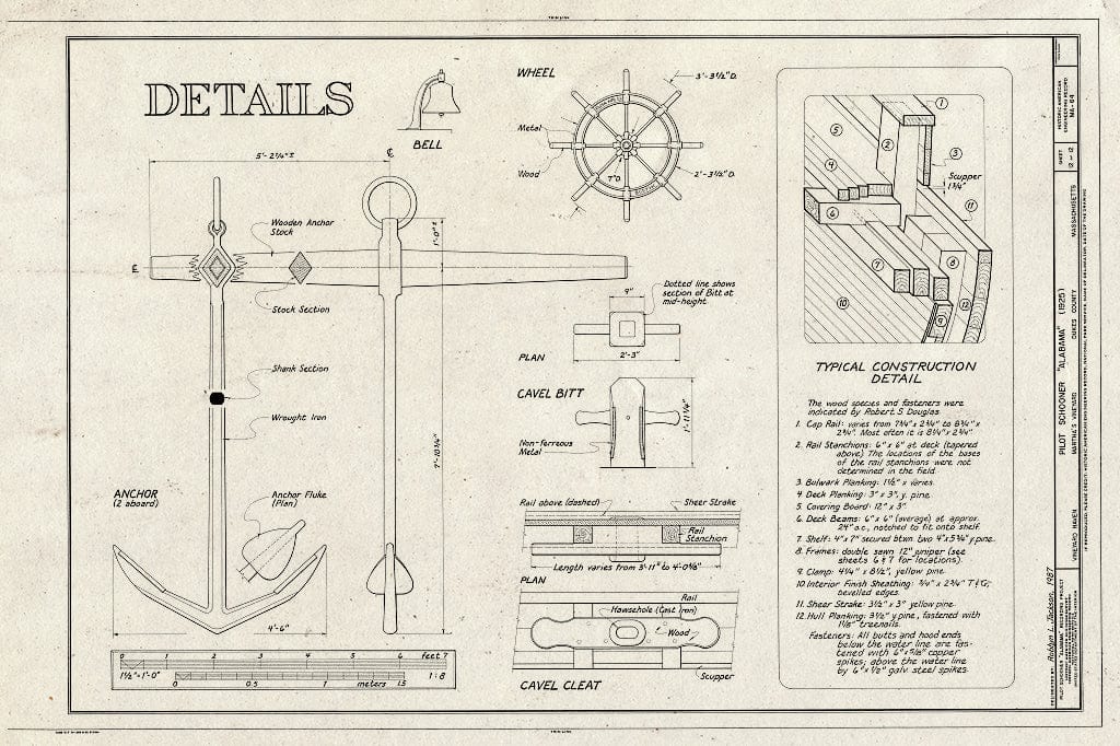 Blueprint HAER Mass,4-VINHA,1- (Sheet 12 of 12) - Pilot Schooner Alabama, Moored in Harbor at Vineyard Haven, Vineyard Haven, Dukes County, MA