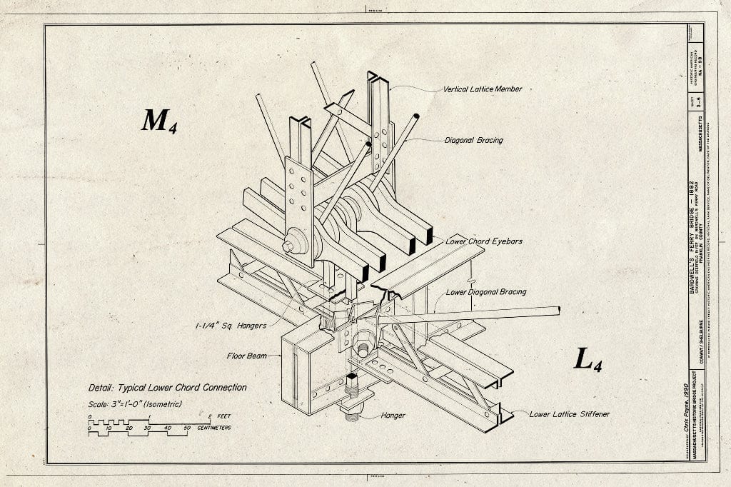 Blueprint HAER Mass,6-SHELB,4- (Sheet 3 of 6) - Bardwell's Ferry Bridge, Spanning Deerfield River on Bardwell's Ferry Road, Shelburne, Franklin County, MA