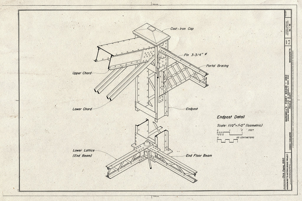 Blueprint HAER Mass,6-SHELB,4- (Sheet 4 of 6) - Bardwell's Ferry Bridge, Spanning Deerfield River on Bardwell's Ferry Road, Shelburne, Franklin County, MA