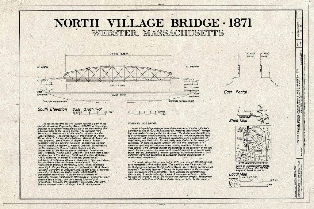Blueprint HAER Mass,14-Web,2- (Sheet 1 of 4) - North Village Bridge, Spanning French River on North Main Street, Webster, Worcester County, MA