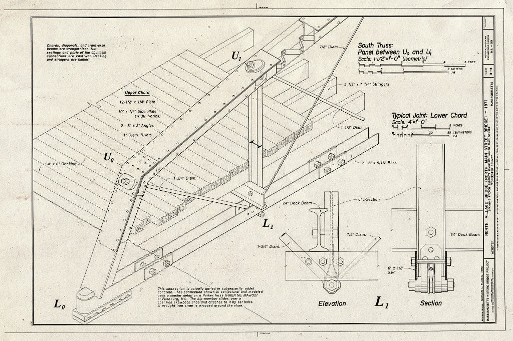Blueprint HAER Mass,14-Web,2- (Sheet 3 of 4) - North Village Bridge, Spanning French River on North Main Street, Webster, Worcester County, MA