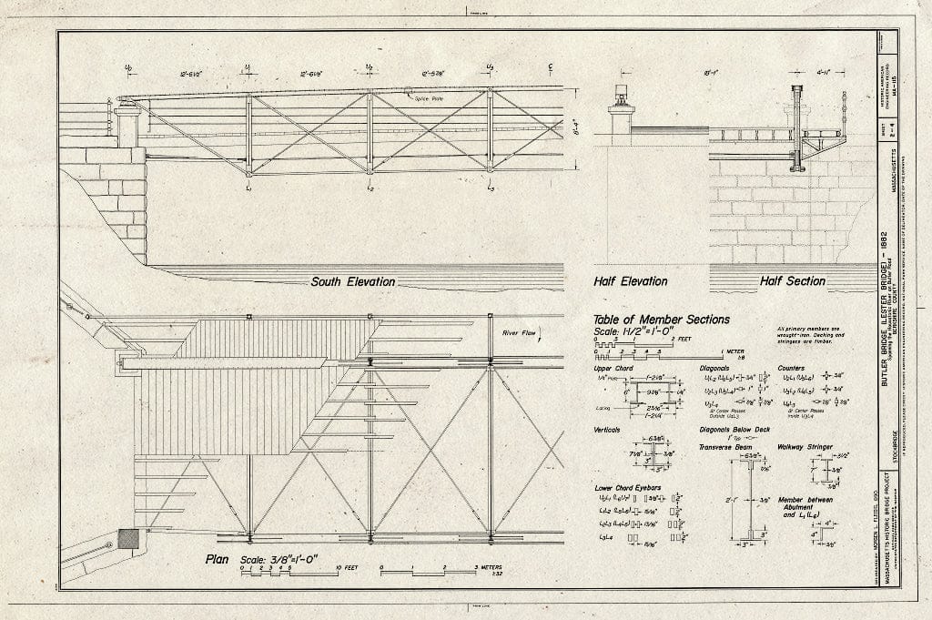 Blueprint HAER Mass,2-Stock,6- (Sheet 2 of 4) - Butler Bridge, Spans Housatonic River on Butler Road (North Glendale Road), Stockbridge, Berkshire County, MA
