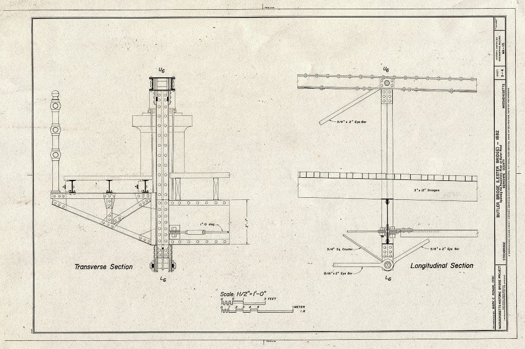 Blueprint HAER Mass,2-Stock,6- (Sheet 3 of 4) - Butler Bridge, Spans Housatonic River on Butler Road (North Glendale Road), Stockbridge, Berkshire County, MA