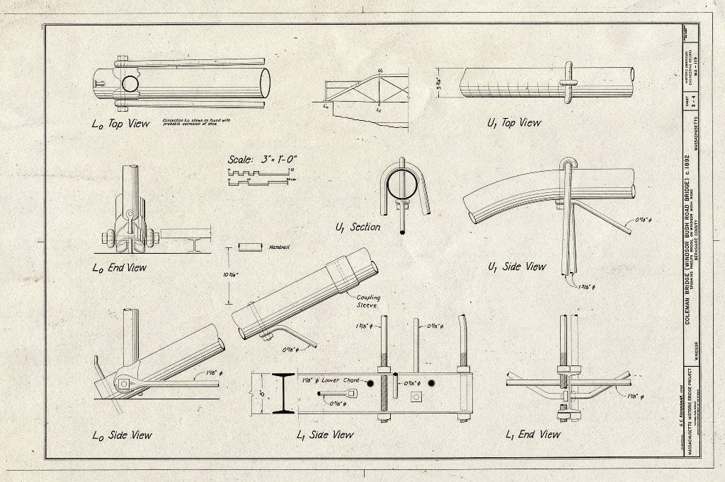 Blueprint HAER MASS,2-WIND,1- (sheet 3 of 4) - Coleman Bridge, Spanning Phelps Brook, on Windsor Bush Road, at eastern edge of Windsor State Forest, Windsor, Berkshire County, MA