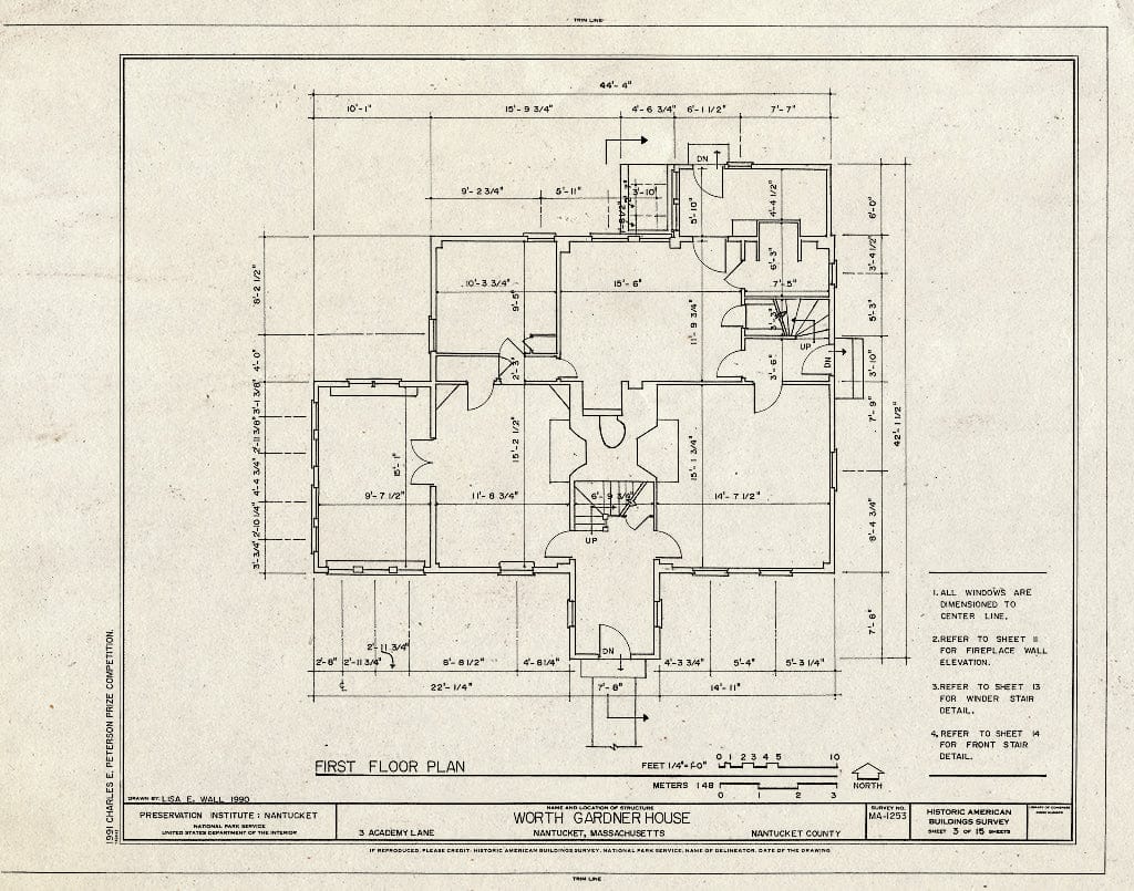Blueprint HABS Mass,10-NANT,92- (Sheet 3 of 15) - Worth-Gardner House, 3 Academy Lane, Nantucket, Nantucket County, MA