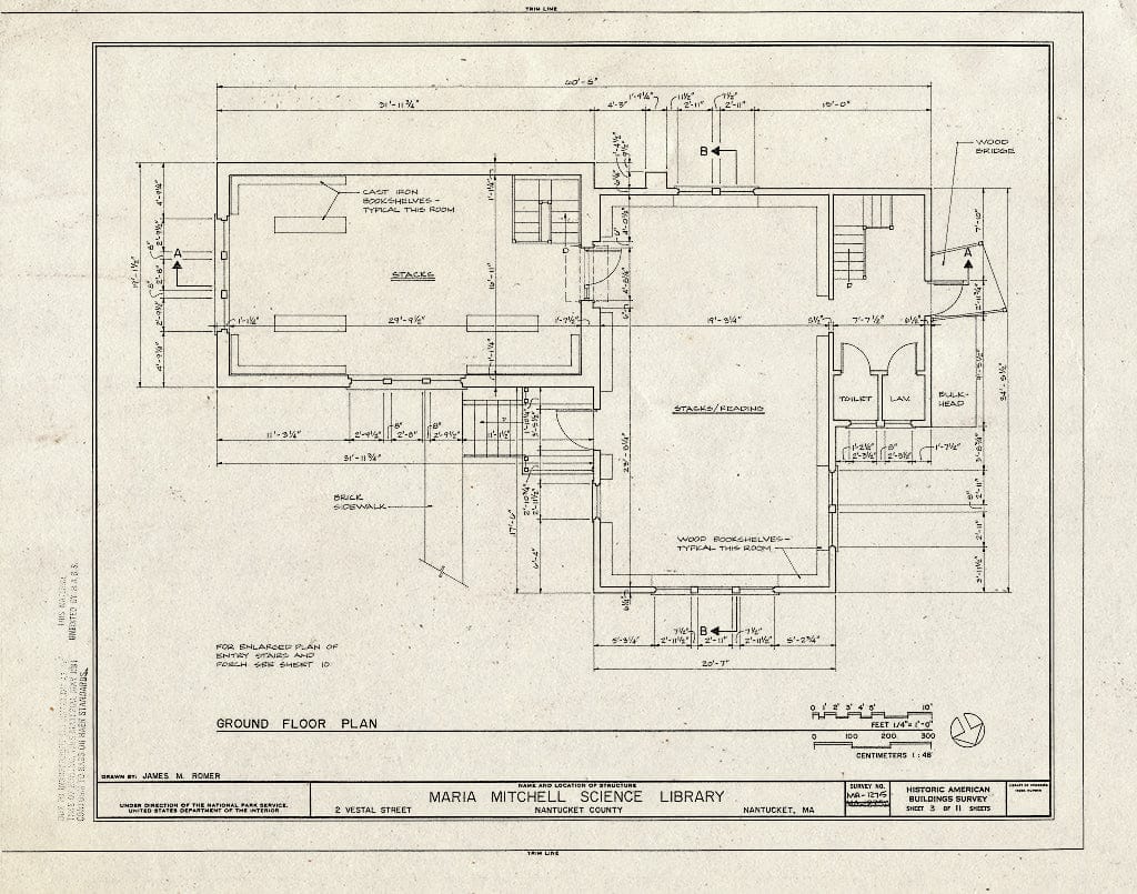 Blueprint HABS Mass,10-NANT,101- (Sheet 3 of 11) - Maria Mitchell Association, Science Library, 2 Vestal Street, Nantucket, Nantucket County, MA