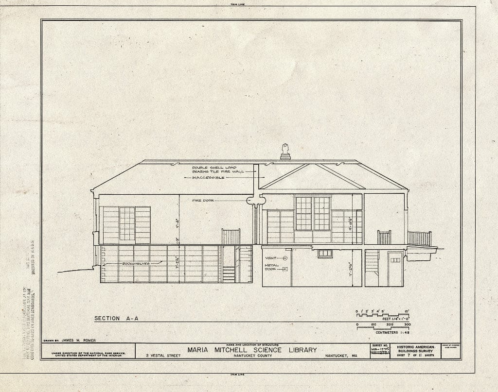 Blueprint HABS Mass,10-NANT,101- (Sheet 7 of 11) - Maria Mitchell Association, Science Library, 2 Vestal Street, Nantucket, Nantucket County, MA