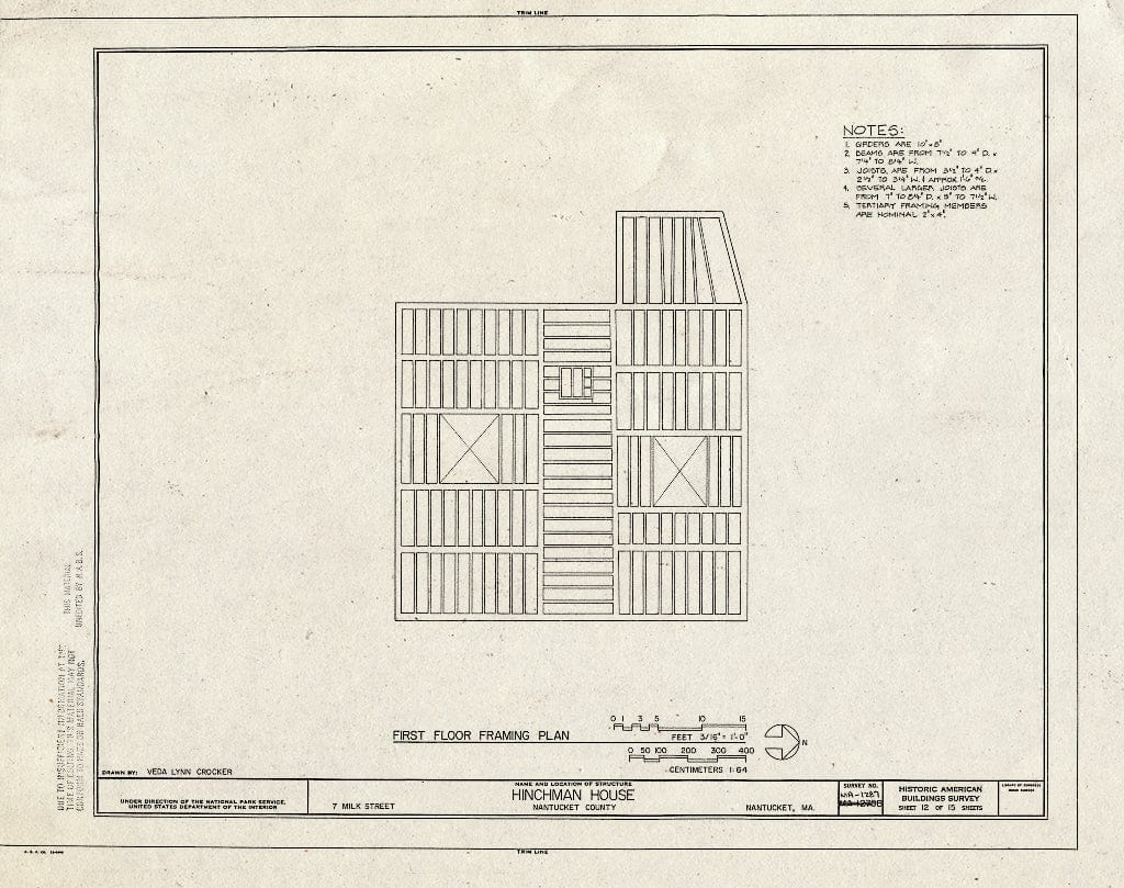 Blueprint HABS Mass,10-NANT,97- (Sheet 12 of 15) - Hinchman House, 7 Milk Street, Nantucket, Nantucket County, MA