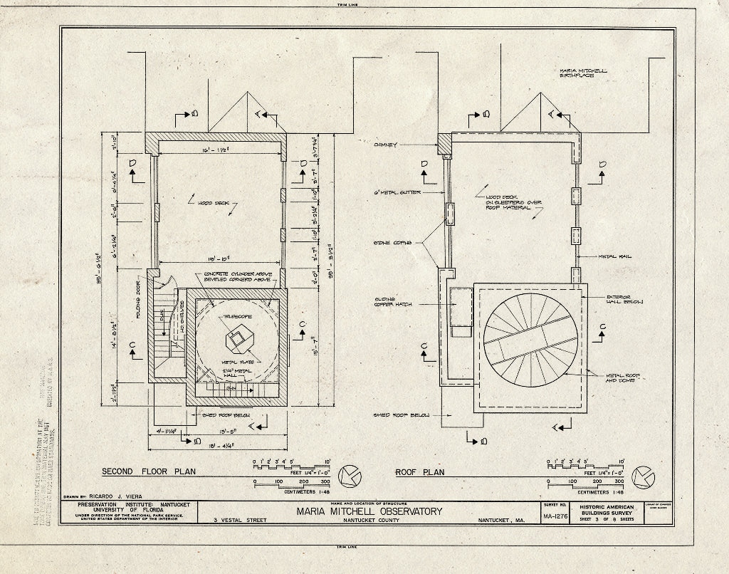 Blueprint HABS Mass,10-NANT,100- (Sheet 3 of 8) - Maria Mitchell Observatory, 3 Vestal Street, Nantucket, Nantucket County, MA