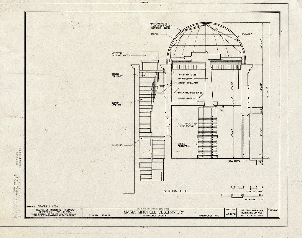 Blueprint HABS Mass,10-NANT,100- (Sheet 8 of 8) - Maria Mitchell Observatory, 3 Vestal Street, Nantucket, Nantucket County, MA