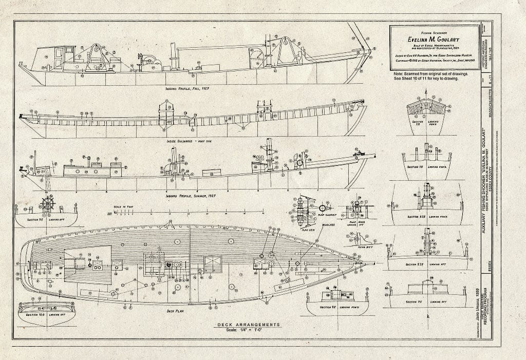 Blueprint HAER Mass,5-ESS,2- (Sheet 6 of 11) - Auxiliary Fishing Schooner Evelina M. Goulart, Essex Shipbuilding Museum, 66 Main Street, Essex, Essex County, MA