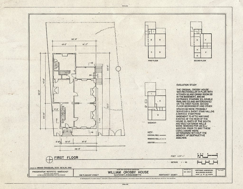 Blueprint HABS Mass,10-NANT,107- (Sheet 2 of 16) - William Crosby House, 1 Pleasant Street, Nantucket, Nantucket County, MA