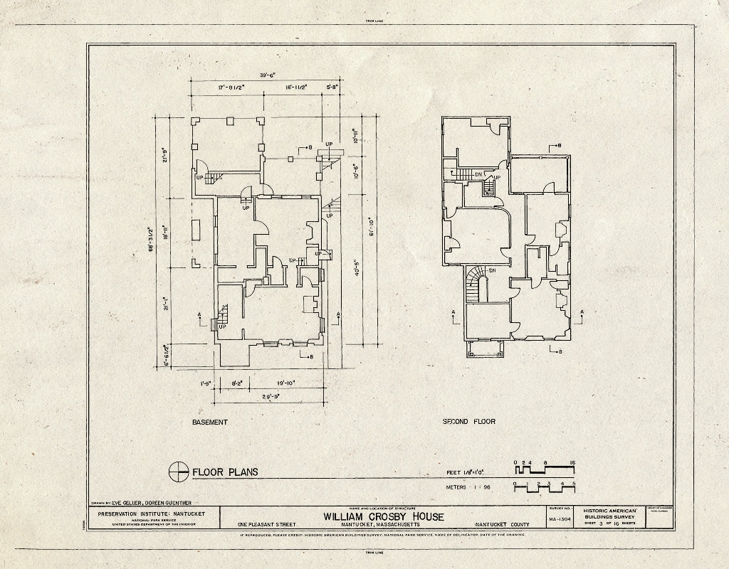 Blueprint HABS Mass,10-NANT,107- (Sheet 3 of 16) - William Crosby House, 1 Pleasant Street, Nantucket, Nantucket County, MA