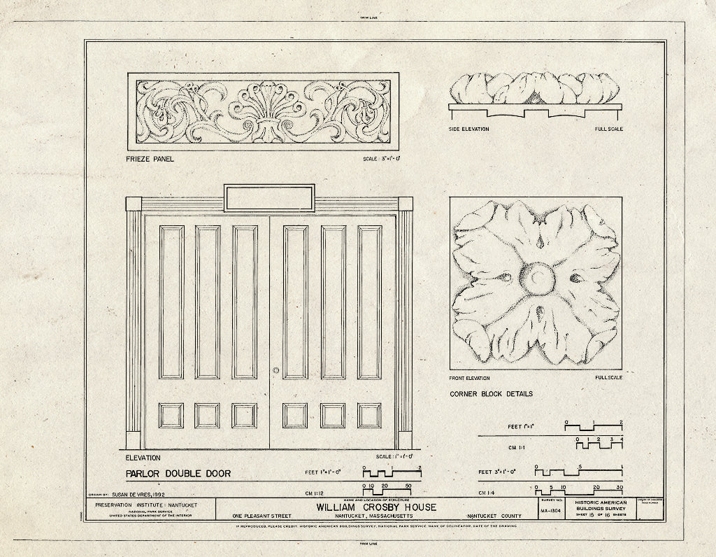 Blueprint HABS Mass,10-NANT,107- (Sheet 15 of 16) - William Crosby House, 1 Pleasant Street, Nantucket, Nantucket County, MA