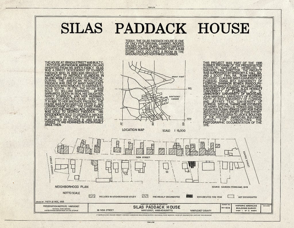 Blueprint HABS Mass,10-NANT,111- (Sheet 1 of 11) - Silas Paddack House, 18 India Street, Nantucket, Nantucket County, MA