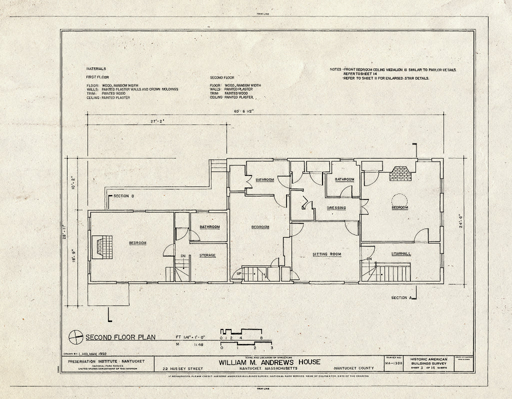 Blueprint HABS Mass,10-NANT,113- (Sheet 3 of 14) - William M. Andrews House, 22 Hussey Street, Nantucket, Nantucket County, MA