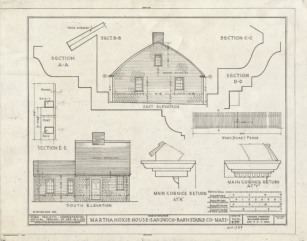 Blueprint HABS MA-237 (Sheet 3 of 4) - Martha Hoxie House, Sandwich, Barnstable County, MA