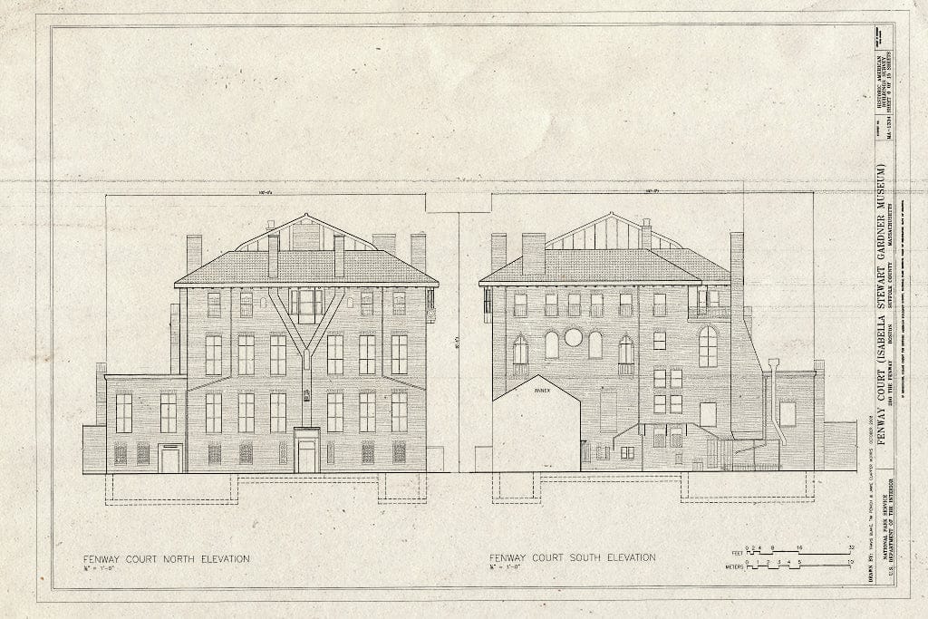 Blueprint North & South Elevation - Fenway Court, 280 The Fenway, Boston, Suffolk County, MA