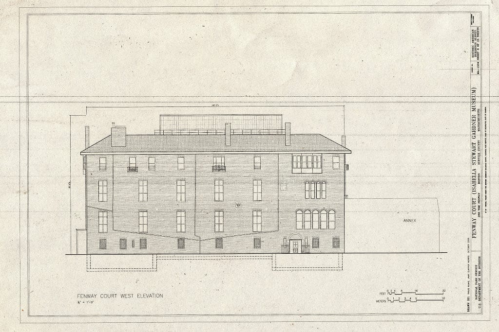 Blueprint West Elevation - Fenway Court, 280 The Fenway, Boston, Suffolk County, MA