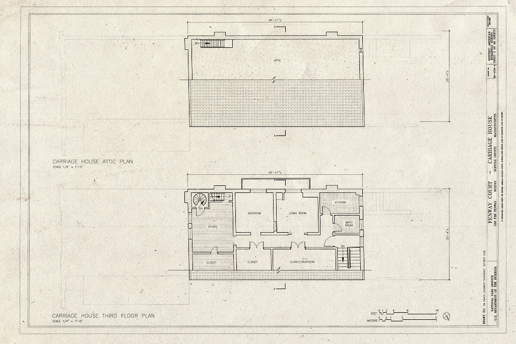 Blueprint Third Floor & Attic Plan - Fenway Court, Carriage House, 280 The Fenway, Boston, Suffolk County, MA