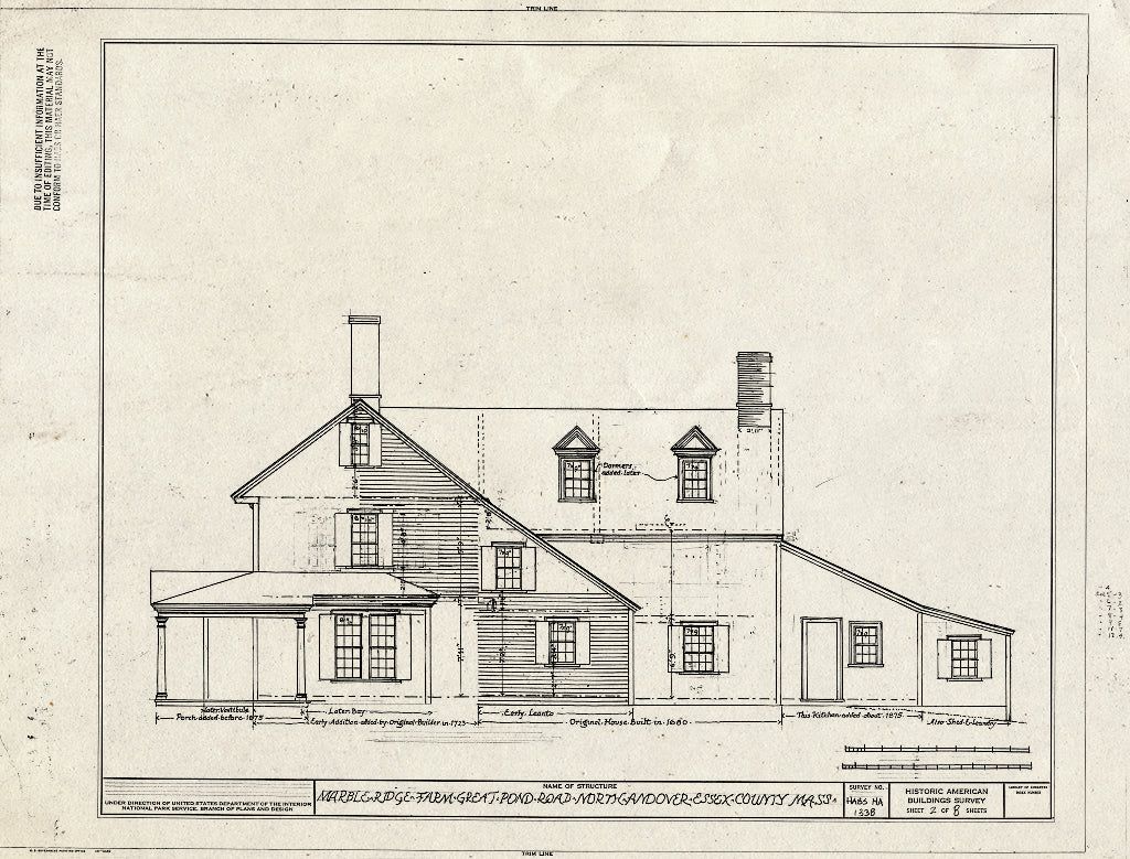 Blueprint North Elevation - Marble Ridge Farm, Great Pond Road, North Andover, Essex County, MA