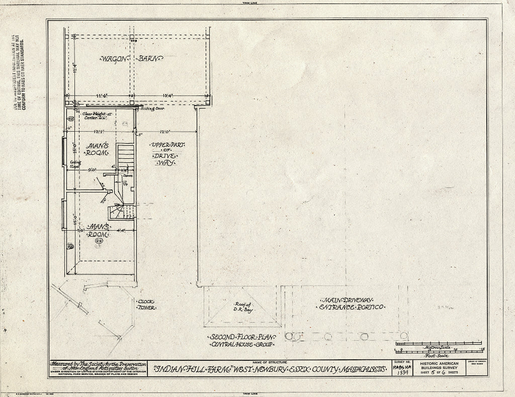 Blueprint Second Floor Plan 0 Central House Group - Indian Hill Farm, Indian Hill Street, West Newbury, Essex County, MA
