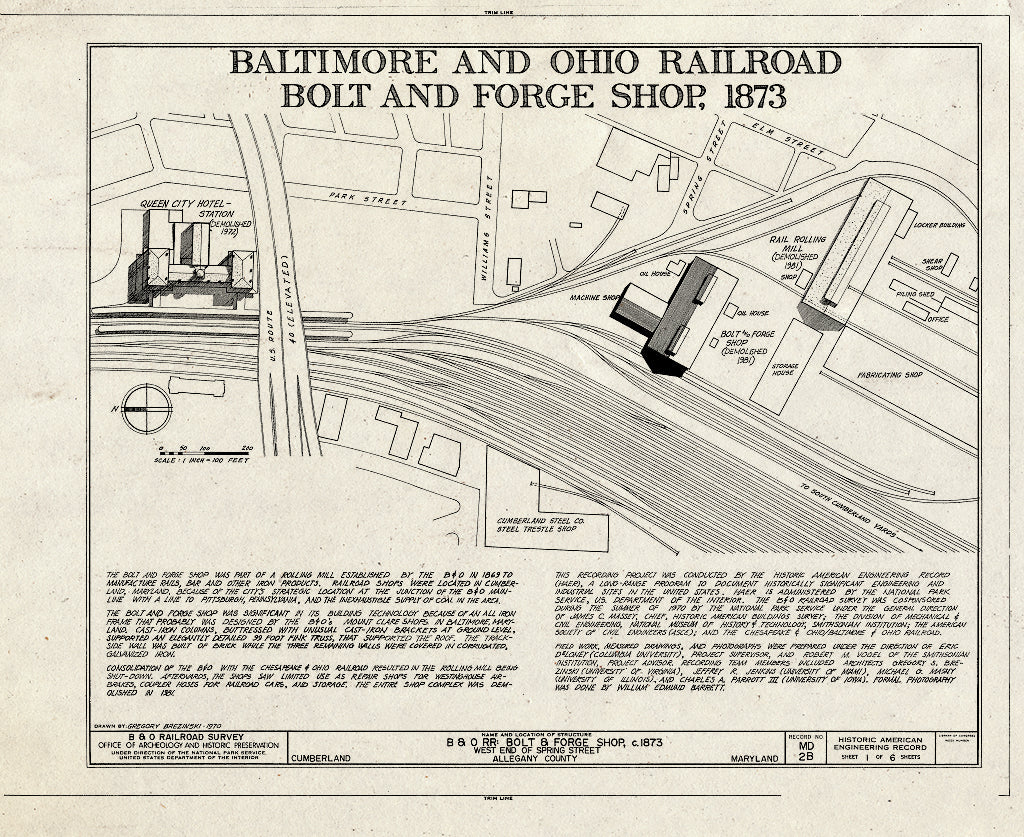 Blueprint HAER MD,1-CUMB,2B- (Sheet 1 of 6) - Baltimore & Ohio Railroad, Bolt & Forge Shop, Spring Street, Cumberland, Allegany County, MD