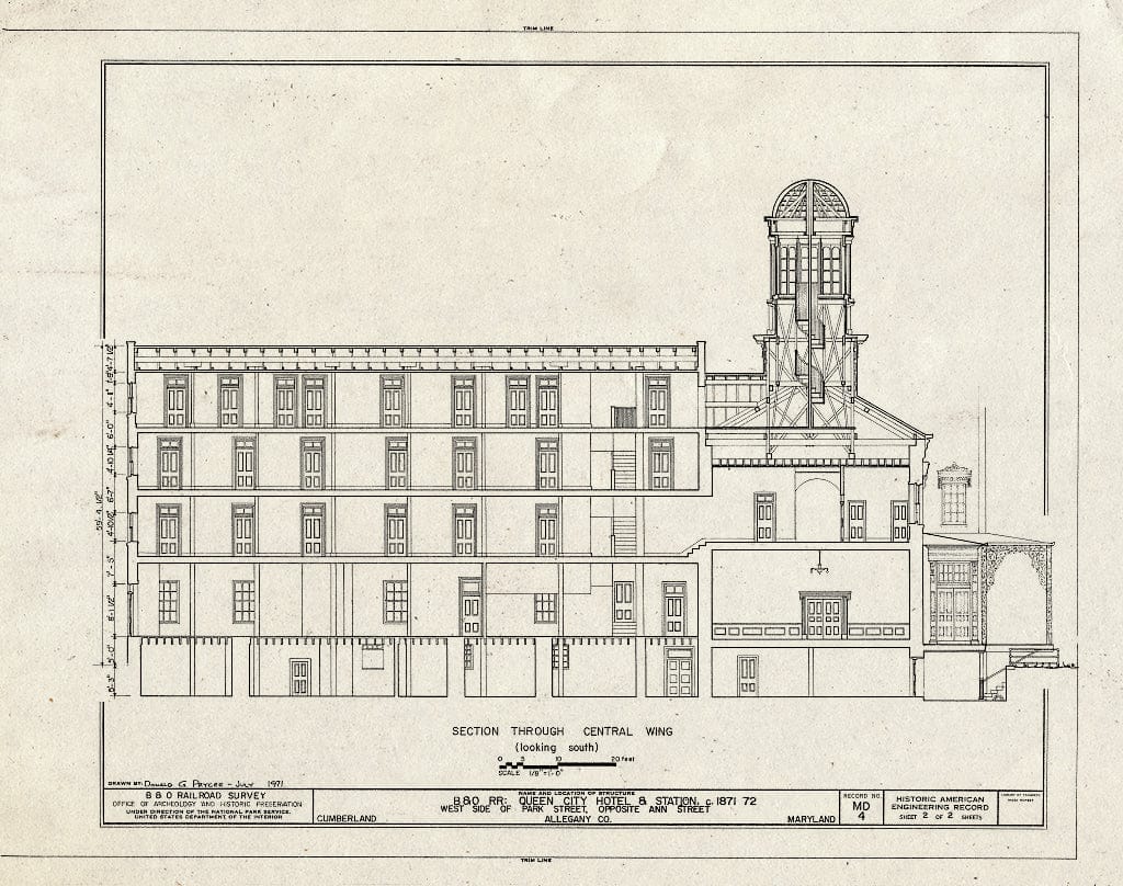 Blueprint HAER MD,1-CUMB,1- (sheet 2 of 2) - Baltimore & Ohio Railroad, Queen City Hotel & Station, West Side of Park Street, Opposite Ann Street, Cumberland, Allegany County, MD