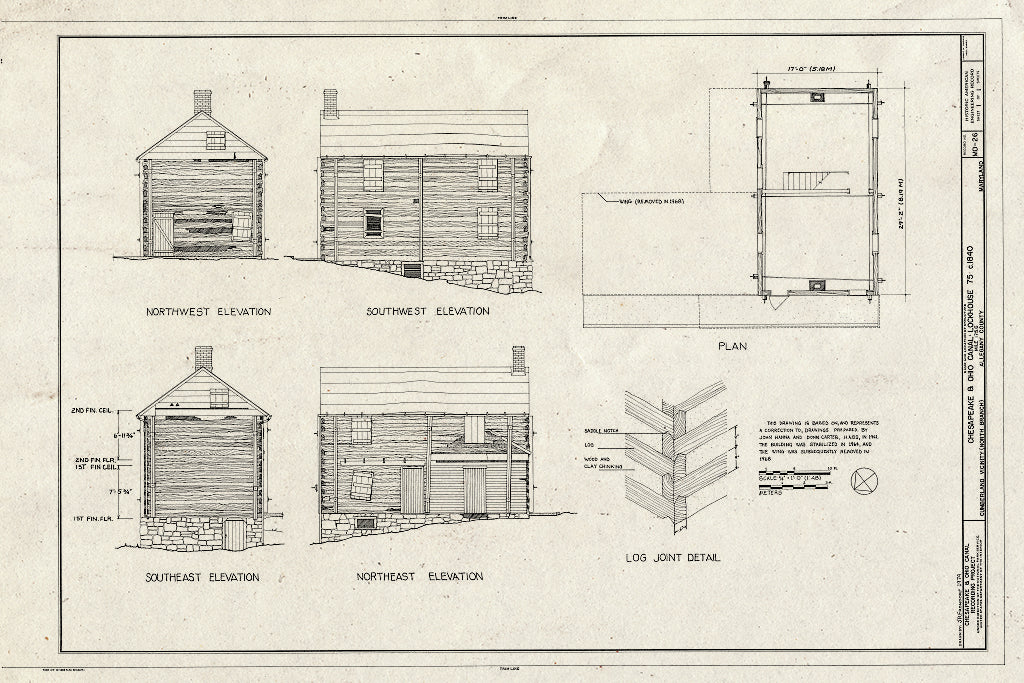 Blueprint HAER MD,1-CUMB,3- (Sheet 1 of 1) - Chesapeake & Ohio Canal, Lockhouse 75, State Route 51 & Patterson Creek, Cumberland, Allegany County, MD