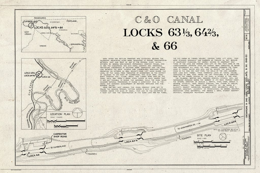 Blueprint HAER MD,1-PAW.V,1- (Sheet 1 of 1) - Chesapeake & Ohio Canal, Locks 63 1/3, 64 2/3, 66, State Route 51, Town Creek, Allegany County, MD