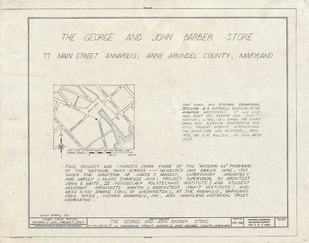 Blueprint HABS MD,2-Anna,48- (Sheet 1 of 5) - George & John Barber Store, 77-79 Main Street, Annapolis, Anne Arundel County, MD