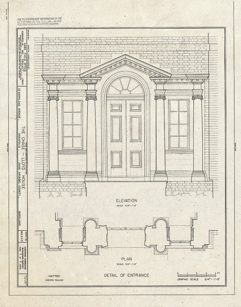 Blueprint HABS MD,2-Anna,2- (Sheet 7 of 7) - Chase-Lloyd House, 22 Maryland Avenue & King George Street, Annapolis, Anne Arundel County, MD