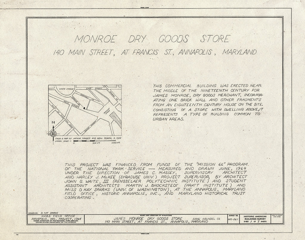 Blueprint HABS MD,2-Anna,59- (Sheet 1 of 7) - James Monroe Dry Goods Store, 140 Main Street, Annapolis, Anne Arundel County, MD