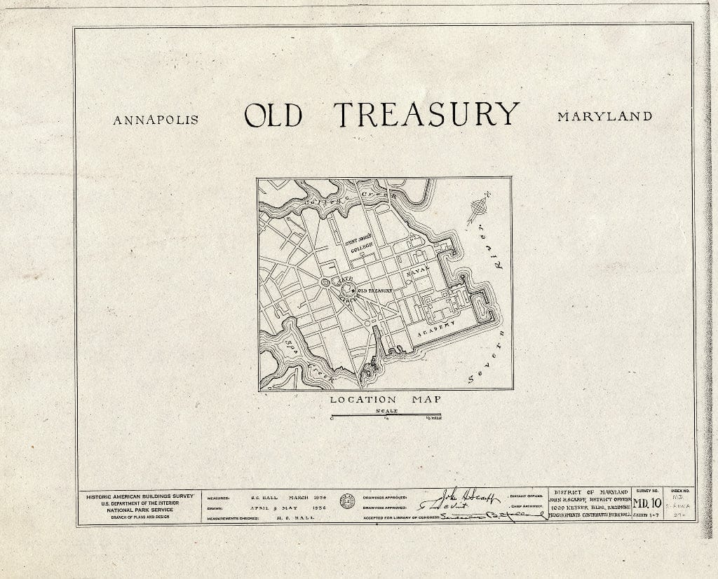 Blueprint HABS MD,2-Anna,37- (Sheet 0 of 7) - Old Treasury Building, State Circle, Annapolis, Anne Arundel County, MD
