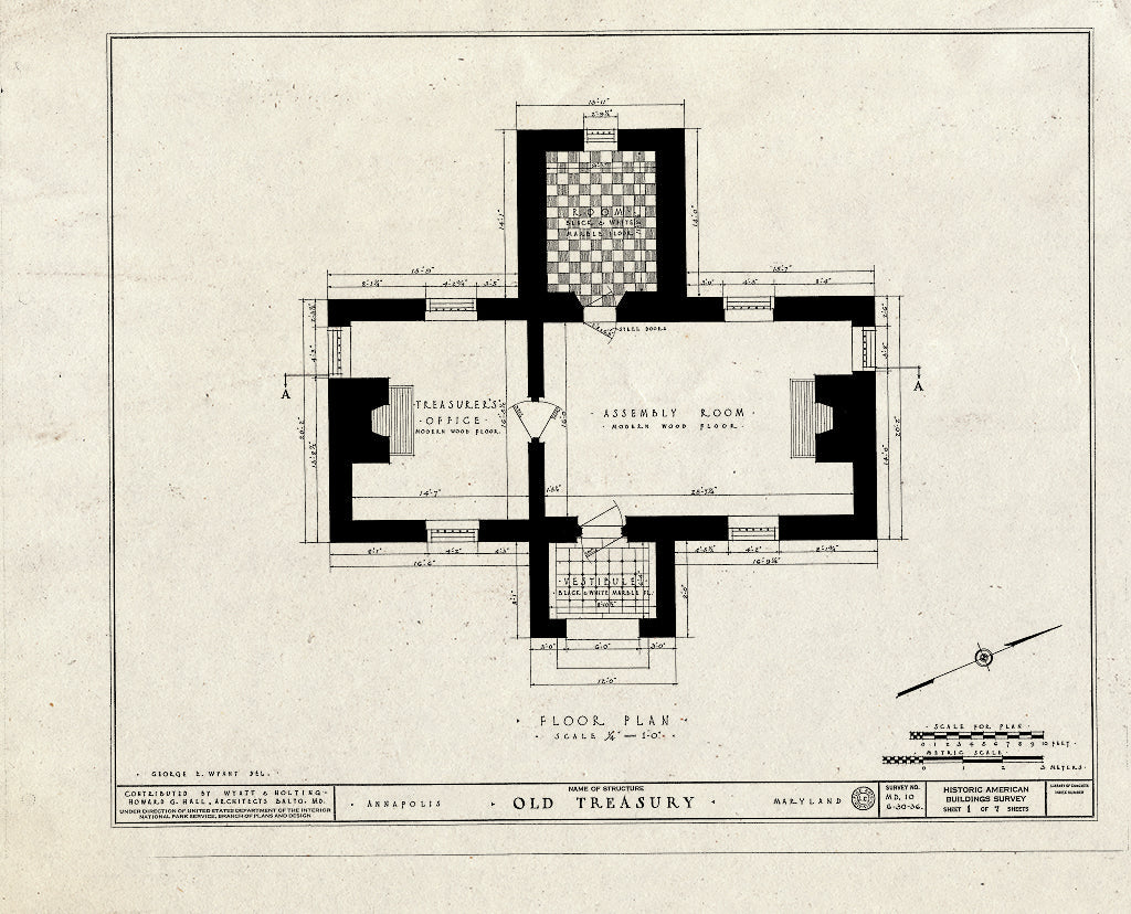 Blueprint HABS MD,2-Anna,37- (Sheet 1 of 7) - Old Treasury Building, State Circle, Annapolis, Anne Arundel County, MD