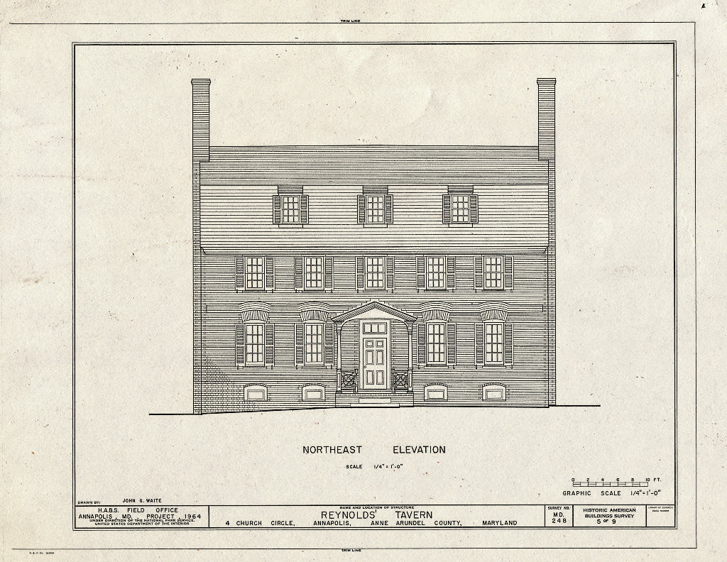Blueprint Northeast Elevation - Reynold's Tavern, 4 Church Circle at Franklin Street, Annapolis, Anne Arundel County, MD
