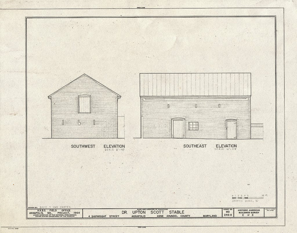 Blueprint HABS MD,2-Anna,6A- (Sheet 2 of 3) - Dr. Upton Scott House, Stable, 4 Shipwright Street, Annapolis, Anne Arundel County, MD