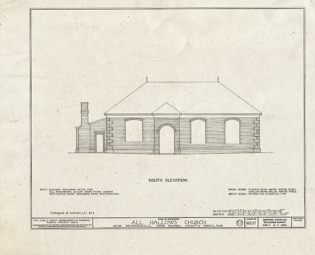 Blueprint HABS MD,2-Davi.V,1- (Sheet 2 of 4) - All Hallows Church, All Hallows Church Road & State Route 2, Davidsonville, Anne Arundel County, MD