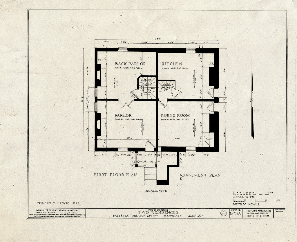 Blueprint HABS MD,4-BALT,21- (Sheet 1 of 9) - 1734-1736 Orleans Street (Double House), Baltimore, Independent City, MD