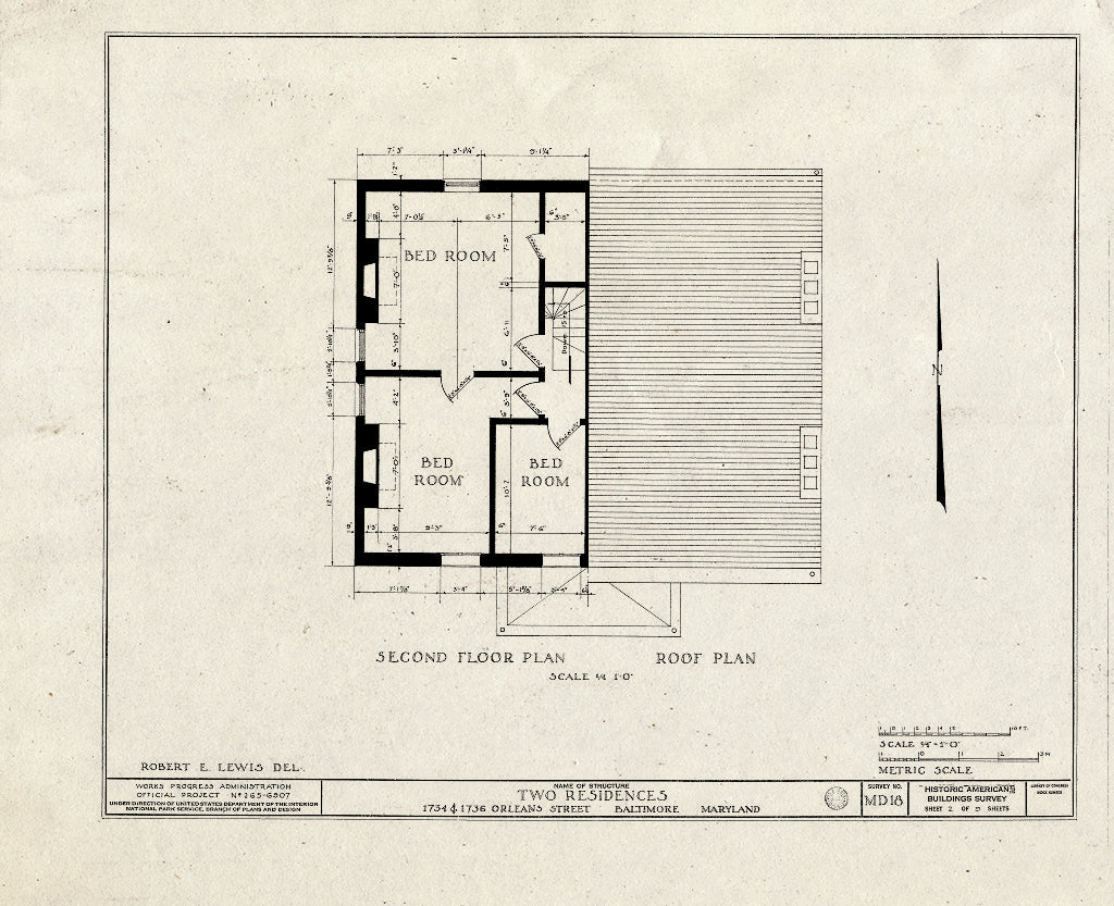 Blueprint HABS MD,4-BALT,21- (Sheet 2 of 9) - 1734-1736 Orleans Street (Double House), Baltimore, Independent City, MD