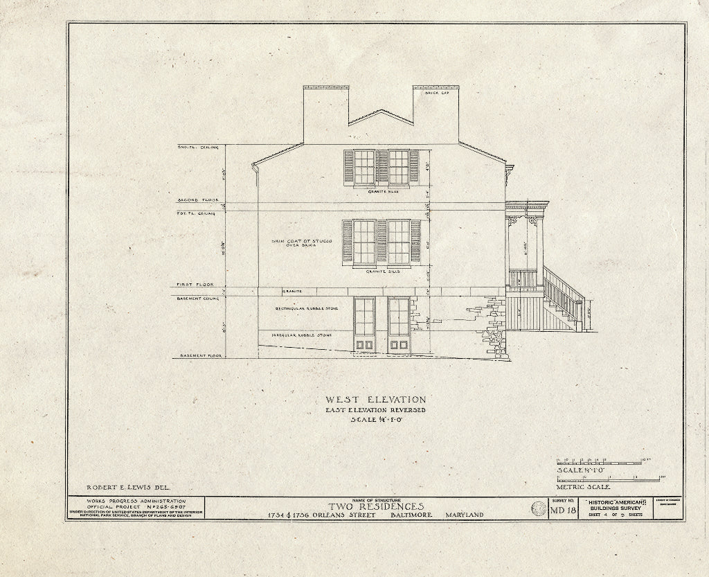 Blueprint HABS MD,4-BALT,21- (Sheet 4 of 9) - 1734-1736 Orleans Street (Double House), Baltimore, Independent City, MD