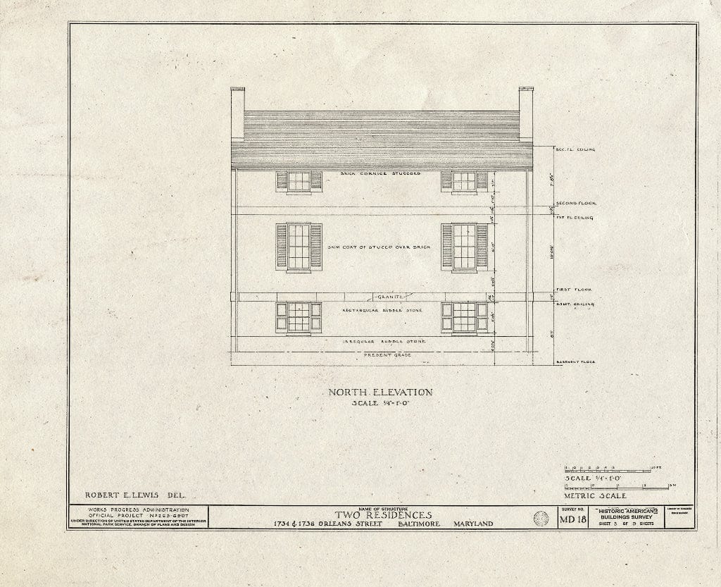 Blueprint HABS MD,4-BALT,21- (Sheet 5 of 9) - 1734-1736 Orleans Street (Double House), Baltimore, Independent City, MD